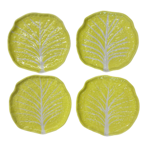 1950s Secla Majolica Yellow Cabbageware Luncheon Plates, Portugal - Set of 4