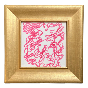 1980’s Original Wayne Cunningham Abstract Pink Marker Drawing Gilt Wood Frame