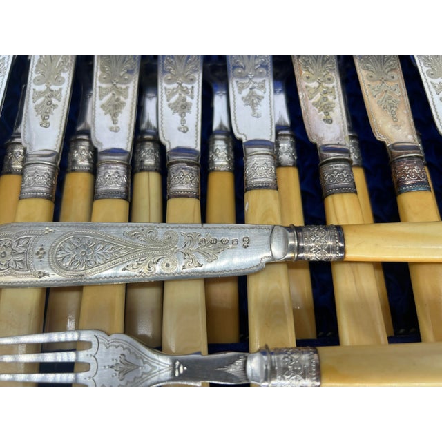 Early 20th Century 24 Pc., Cased Set of Engraved g.h. Whitaker Silver Fish or Dessert Service For Sale - Image 5 of 9