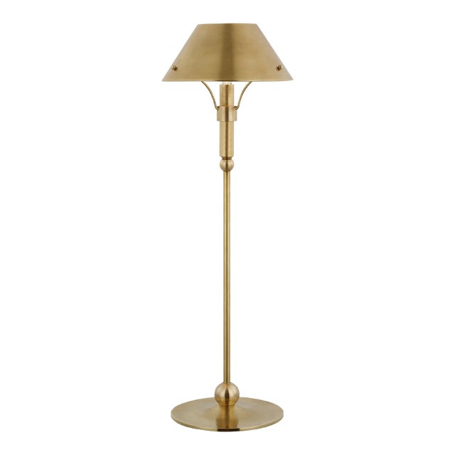 Thomas O'Brien for Visual Comfort Signature Turlington Medium Table Lamp in Hand-Rubbed Antique Brass with Hand-Rubbed Antique Brass Shade For Sale