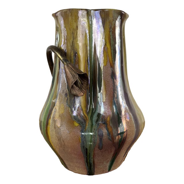 Art Nouveau Ceramic and Metal Vase, 1940s For Sale