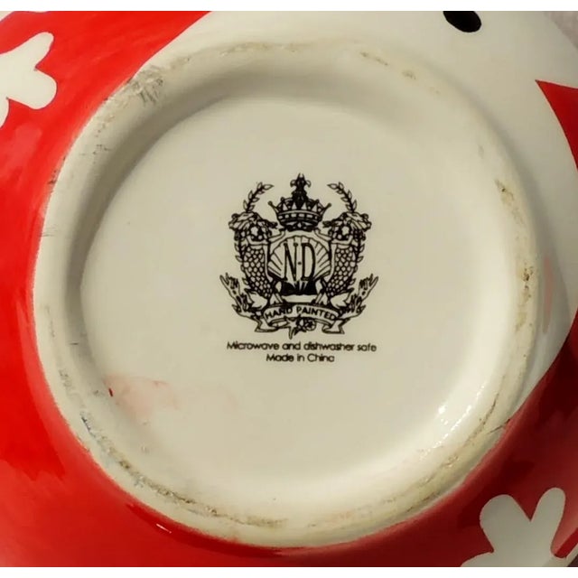 Red Vintage Hand Painted Red & White Snowman Porcelain Snowflake Christmas Holiday Teapot Tea Pot For Sale - Image 8 of 9