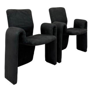 Vintage Postmodern Black Suede Sculptural Lounge Chairs – Pair For Sale