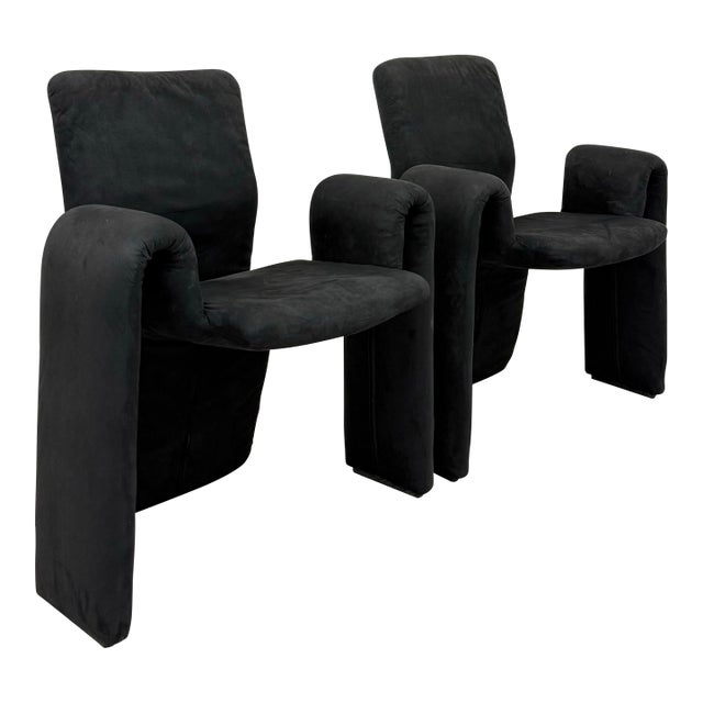 Vintage Postmodern Black Suede Sculptural Lounge Chairs – Pair For Sale