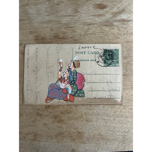 Indian Mid 20th Century Vintage Indian Hand Painted Rajasthani Paper Postcard For Sale - Image 3 of 7