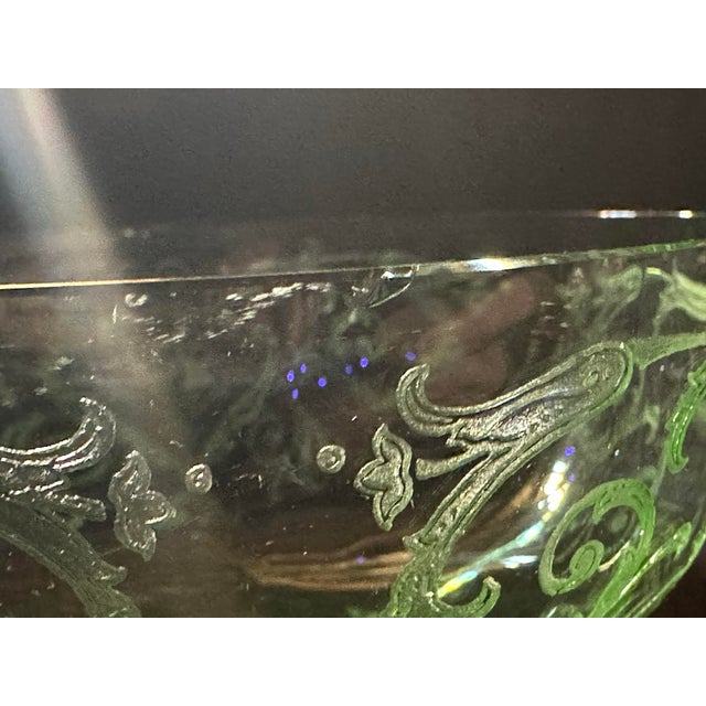 Early 20th Century Early 20th Century Fostoria Versailles Green Uranium Glass Dessert Plate & Bowls- 10 Pieces For Sale - Image 5 of 12