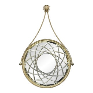Contemporary Modern Hollywood Regency Round Etched Glass Hanging Wall Mirror For Sale