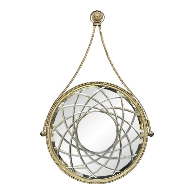 Contemporary Modern Hollywood Regency Round Etched Glass Hanging Wall Mirror For Sale