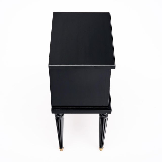 Pair of French Louis XVI Style Ebonized and Brass Two-Drawer Side Tables For Sale - Image 4 of 9