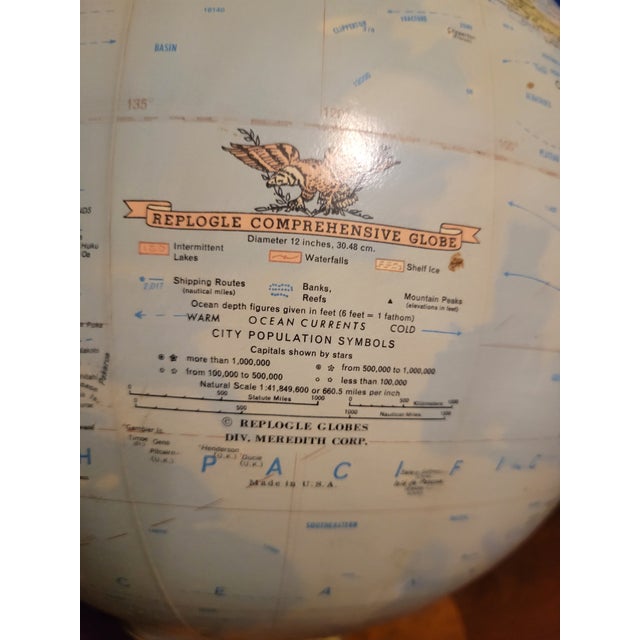 Wood 1957-1960 Illuminated Replogle Comprehensive Globe on Solid Walnut and Brass Base For Sale - Image 7 of 9