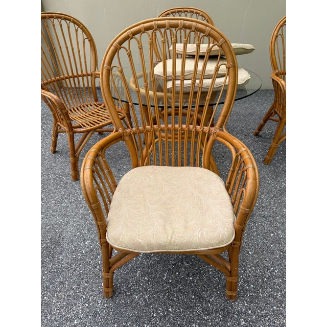1980s Coastal Island Style Rattan/Bamboo Glass Top Dining or Game Table & 4 Chairs a Set For Sale - Image 10 of 11