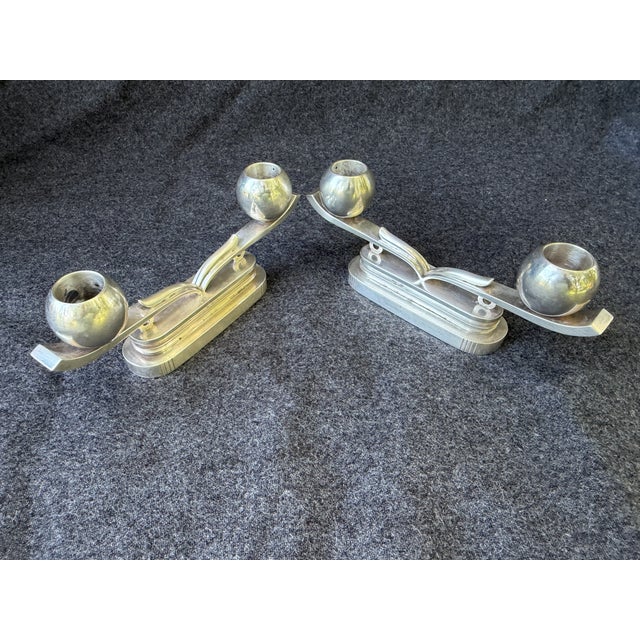 Silver Hans Hansen Sterling Silver Low Art Deco Candlesticks For Sale - Image 8 of 18