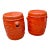 Mid Century Orange Ceramic Garden Stools With Floral Medallions & Lion Head Handles For Sale