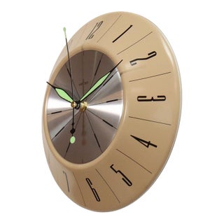 German Art Deco Beige Wall Clock With Black Numerals by Welby For Sale