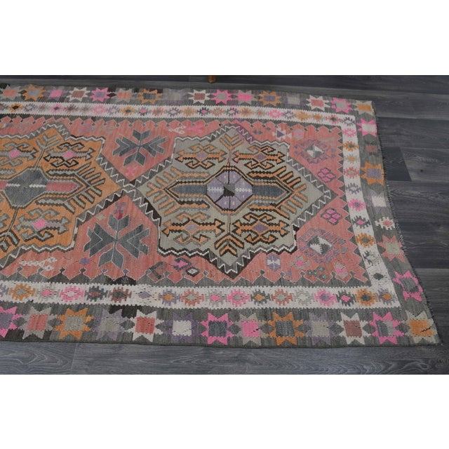 1970s Vintage Handmade Wool Cotton Pink Coral Runner Rug For Sale - Image 10 of 11