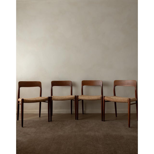 A beautiful set of four vintage model 75 dining chairs by niels otto møller for j.l. Møllers møbelfabrik, made in denmark....