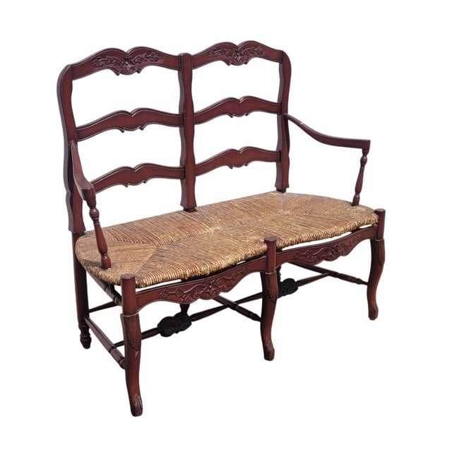 Wood Vintage Country French Settee Red Paint For Sale - Image 7 of 8