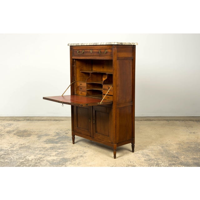 Late 18th Century French Louis XVI Walnut Secretary Desk With Marble Top For Sale - Image 13 of 18