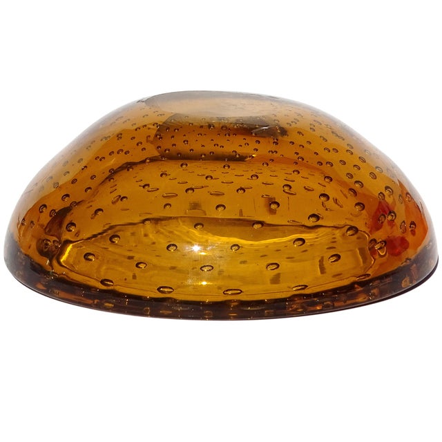 Murano Golden Honey Amber Controlled Bubbles Italian Art Glass Vintage Decorative Catchall Bowl For Sale In Orlando - Image 6 of 6