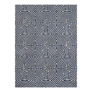 Lucca Hand-Tufted Maze Rug, Blueberry Blue, 6x9 For Sale
