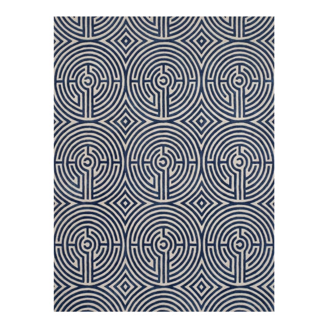 Lucca Hand-Tufted Maze Rug, Blueberry Blue, 6x9 For Sale