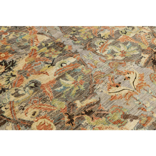 Modern Bidjar Style Transitional Wool Rug – Earthy Abstract Floral Design 10x14 For Sale - Image 11 of 11