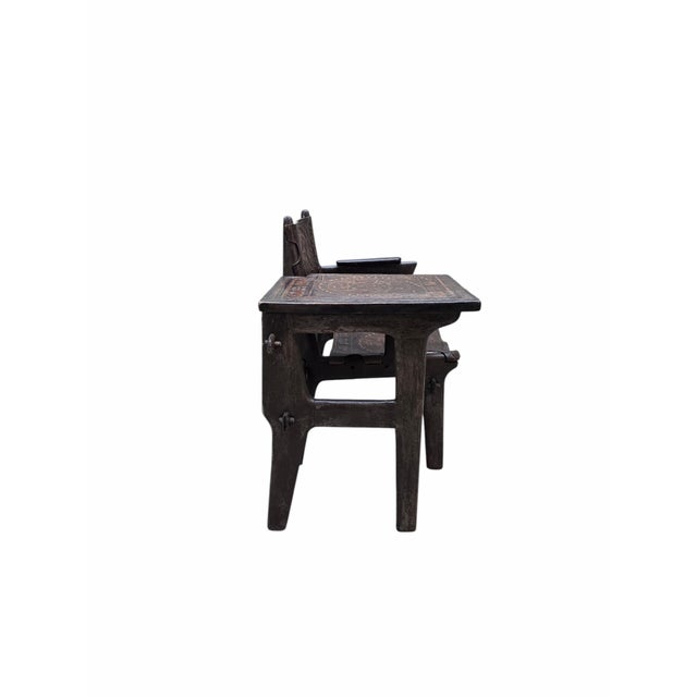 Mid 20th Century Vintage Rustic Tooled Leather Primitive Gossip Chair by Angel Pazmino For Sale - Image 5 of 7