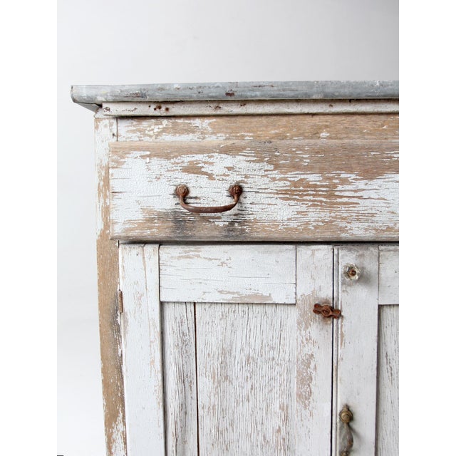 Antique Farmhouse Kitchen Work Table With Galvanized Top For Sale - Image 11 of 18