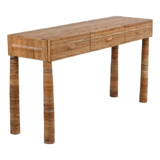 Organic Rattan Console Table With Integrated Drawers For Sale