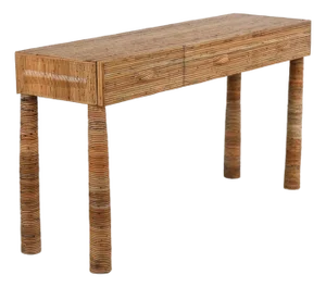 Organic Rattan Console Table With Integrated Drawers