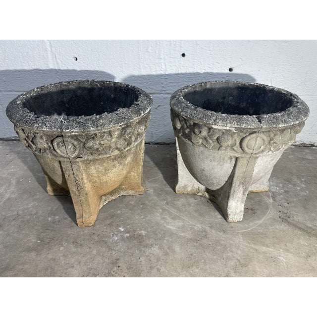 Art Nouveau Late 18th Century Concrete French Planters With Fruit Relief, A Pair For Sale - Image 3 of 9