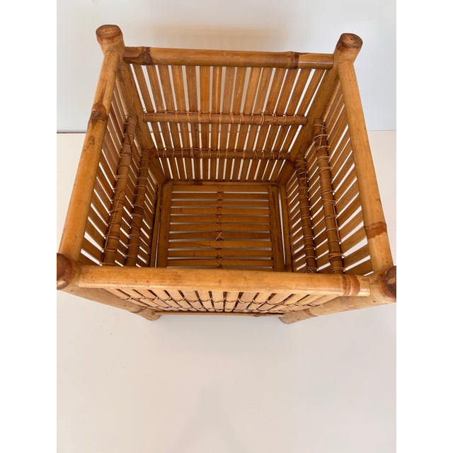 Wood Vintage Split Reed Rattan & Bamboo Planter or Basket For Sale - Image 7 of 10