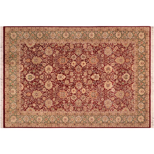 Maroon Floral 1990's Pak-Persian Maroon/Green Wool Rug - 6'1'' X 9'0'' For Sale - Image 8 of 9