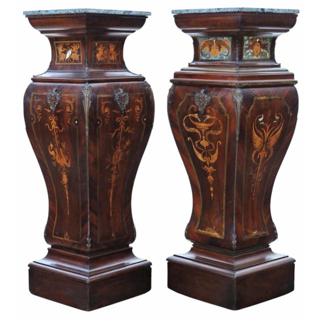 Large Antique Neoclassical Marquetry Jardiniere Stands with Ormolu Mounts and Marble Tops, 19th Century, Set of 2 For Sale - Image 13 of 13