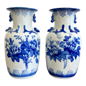Vintage Blue and White Porcelian Vase Pair