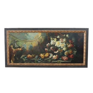 Still Life with Flowers and Fruits, 1800s, Large Oil on Canvas, Framed For Sale