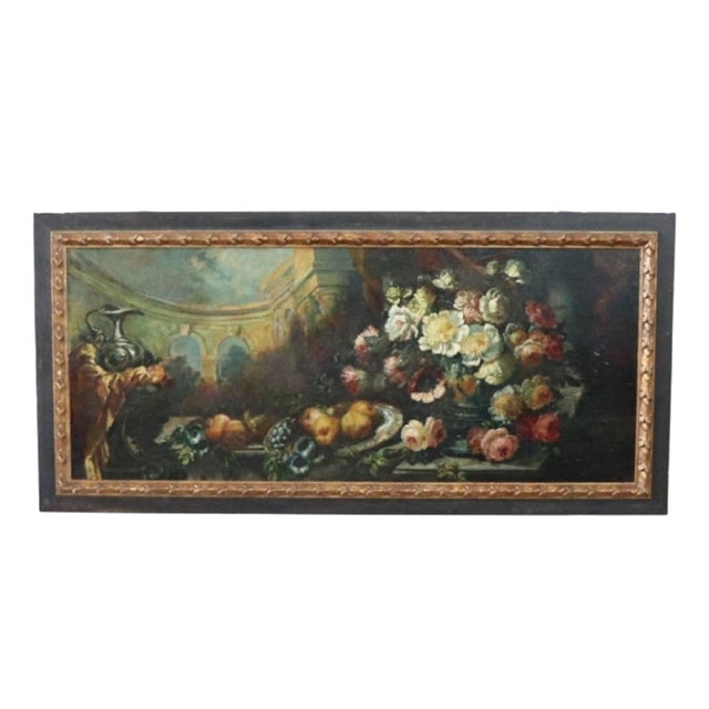Still Life with Flowers and Fruits, 1800s, Large Oil on Canvas, Framed For Sale