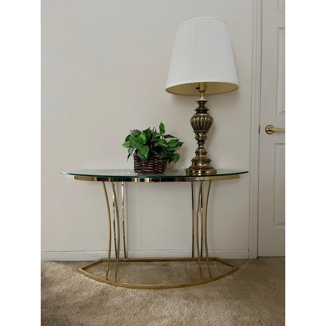 Art Deco Vintage 1970s Hollywood Regency Brass Console Table For Sale - Image 3 of 10