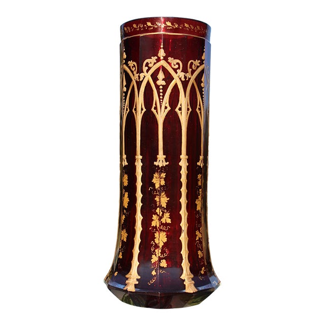 19th Century Bohemian Ruby Red and Gold Vase For Sale