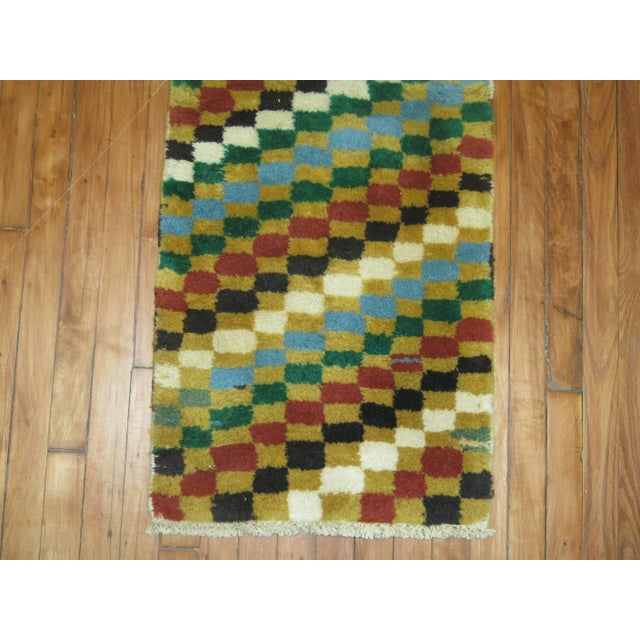 Narrow Checkerboard Vintage Turkish Deco Runner For Sale - Image 14 of 18