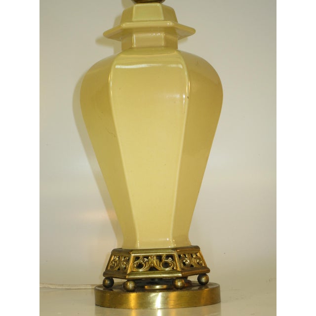 Ginger Jar Table Lamp Mid Century Modern Blue Yellow Glaze Retro Pottery Vintage For Sale - Image 9 of 17