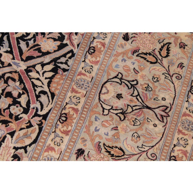 1990s Boho Chic Floral Pak-Persian Black/Taupe Wool Rug - 9'1'' X 12'0'' For Sale - Image 5 of 9