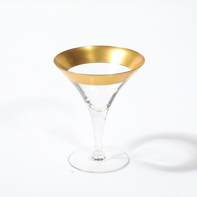 Metal Set of Four 22 Karat Gold Gilt Rimmed Martini Glasses by Dorothy Thorpe For Sale - Image 7 of 12