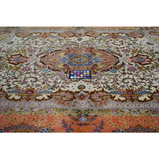 Textile Extremely Fine Persian Tabriz 70 Raj. Wool and Silk With a Silk Foundation Rug 5'3'' X 7'7'' For Sale - Image 7 of 10