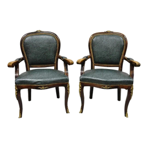 Vintage French Louis XV Style Solid Wood Bronze Ormolu Arm Chairs - A Pair