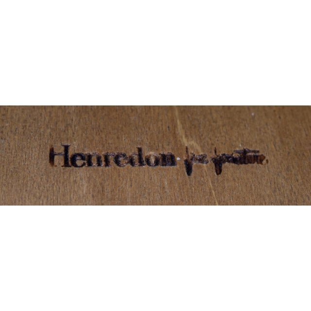 Brown Henredon Oak Square Table Parquet Top Reeded Parsons Legs Mid Century End For Sale - Image 8 of 14
