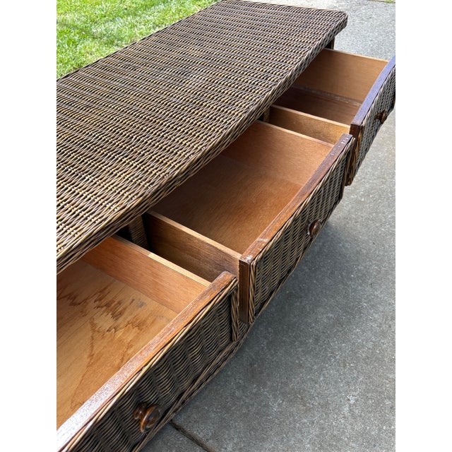 Wood Vintage Skirted Wicker Bow-Front Dresser For Sale - Image 7 of 15