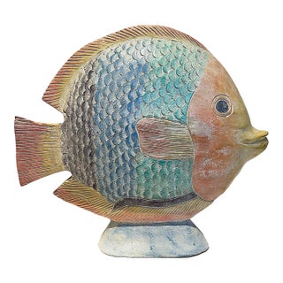 Vintage Hand Carved and Painted Wood Tropical Fish Sculpture For Sale