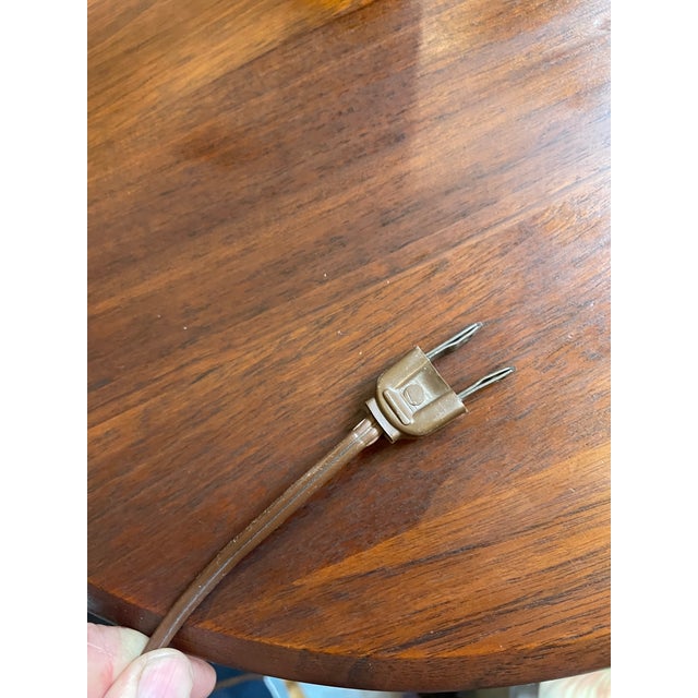 1950s Mid-Century Modern Walnut Floor Lamp With Circular Tabletop and Original Linen Shade For Sale - Image 10 of 10