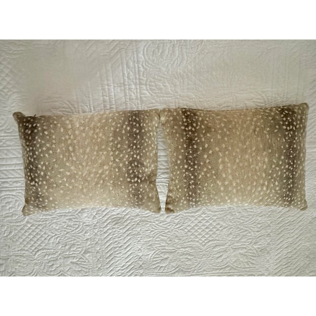 Pair of rectangle antelope pillows with fabric by Lee Jofa. The backing is a khaki velvet that is not an exact match, but...